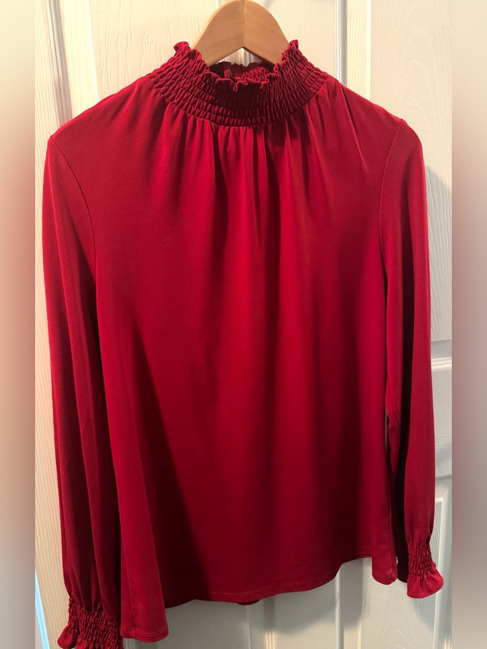 Women’s Smocked High-Neck Long Sleeve Top - Burgundy